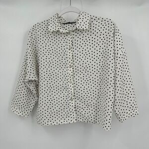 Womens Polka Dot Minimalist Button Shirt Sz 12 Retro Mod Cottage Noir Rockabilly